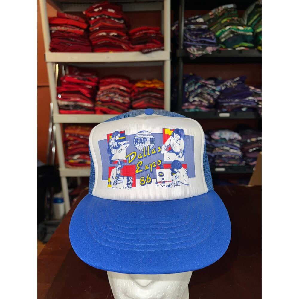Vintage Dallas Texas Trucker Hat Snapback White Blue Kap II Expo 1986 86 VTG OS